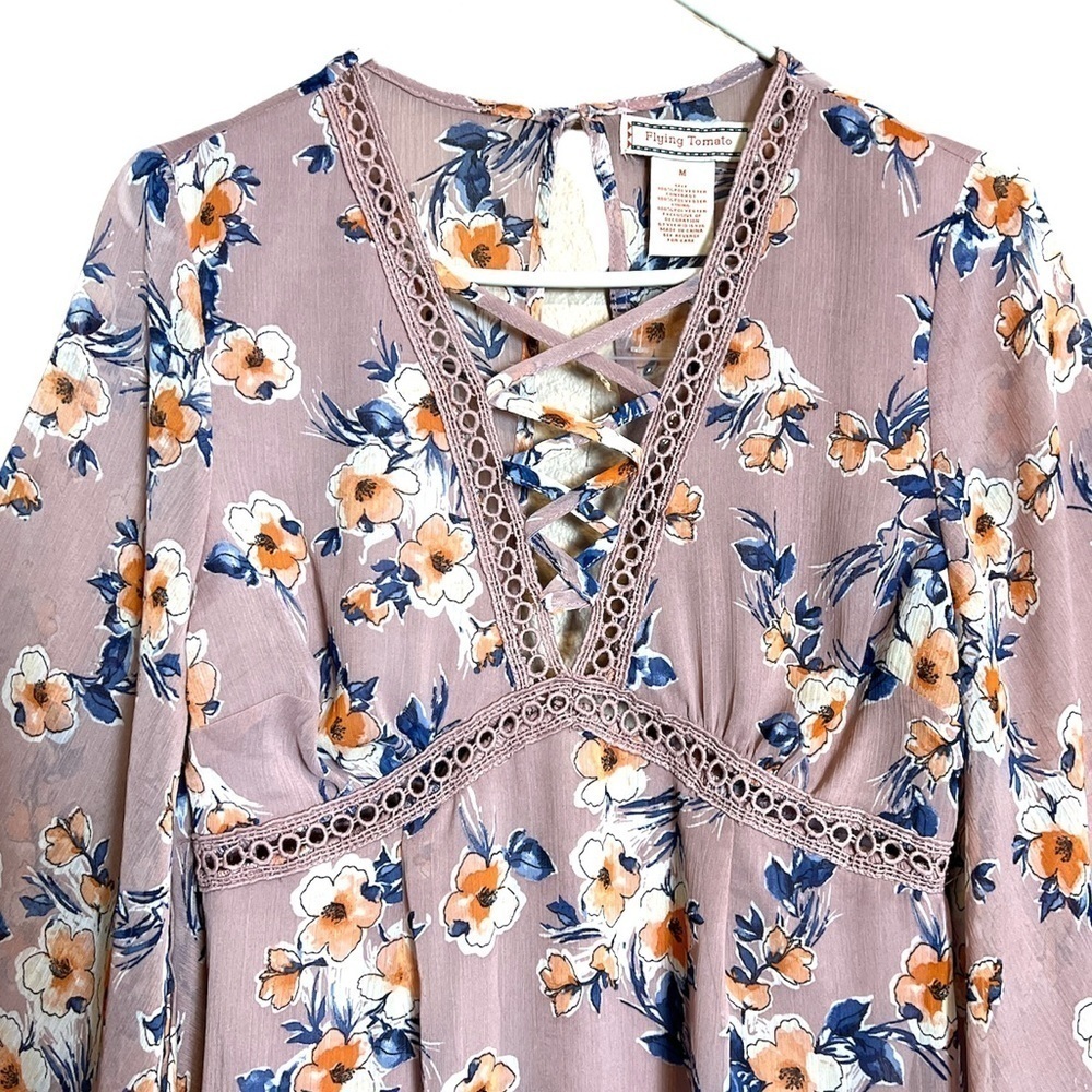 Flying Monkey Floral Dress Light Rose Size Medium - Picture 2 of 9